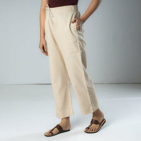 Cream - texture plain dyed cotton relaxed fit pant