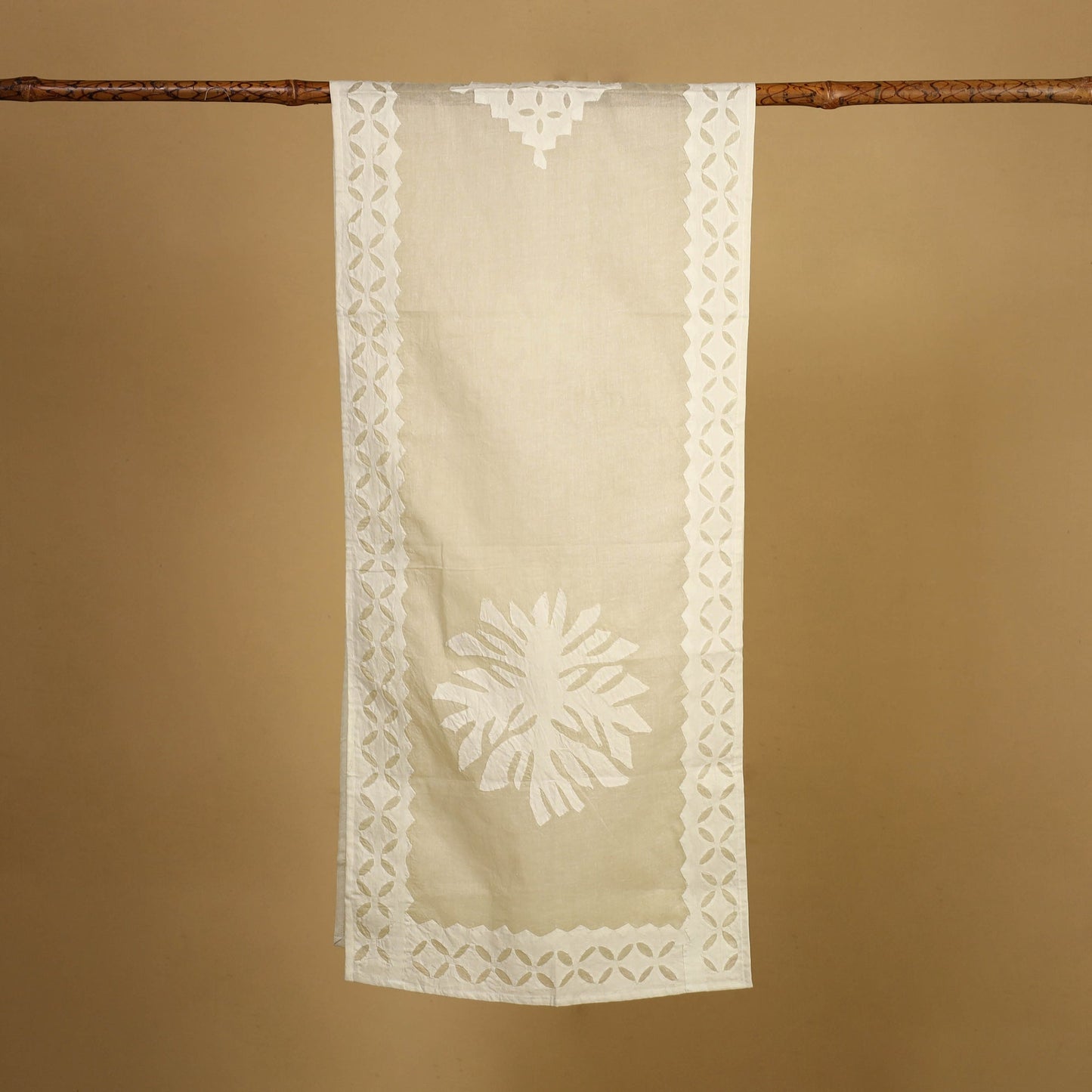 Beige Cut Work Cotton Barmer Applique Stole