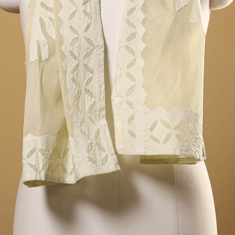 Beige Cut Work Cotton Barmer Applique Stole