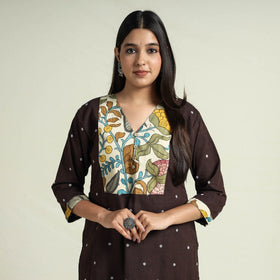 Dark brown - srikalahasti kalamkari patchwork jacquard
