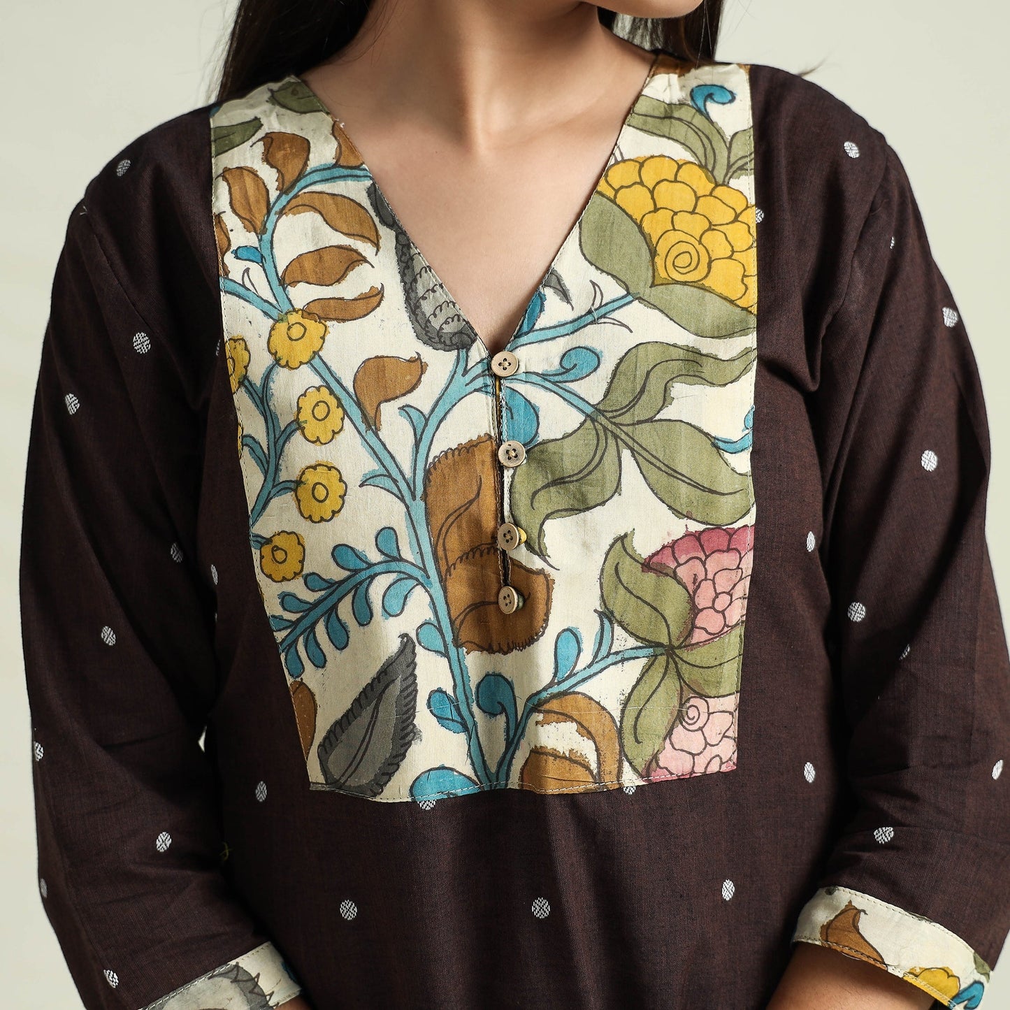 Dark brown - srikalahasti kalamkari patchwork jacquard