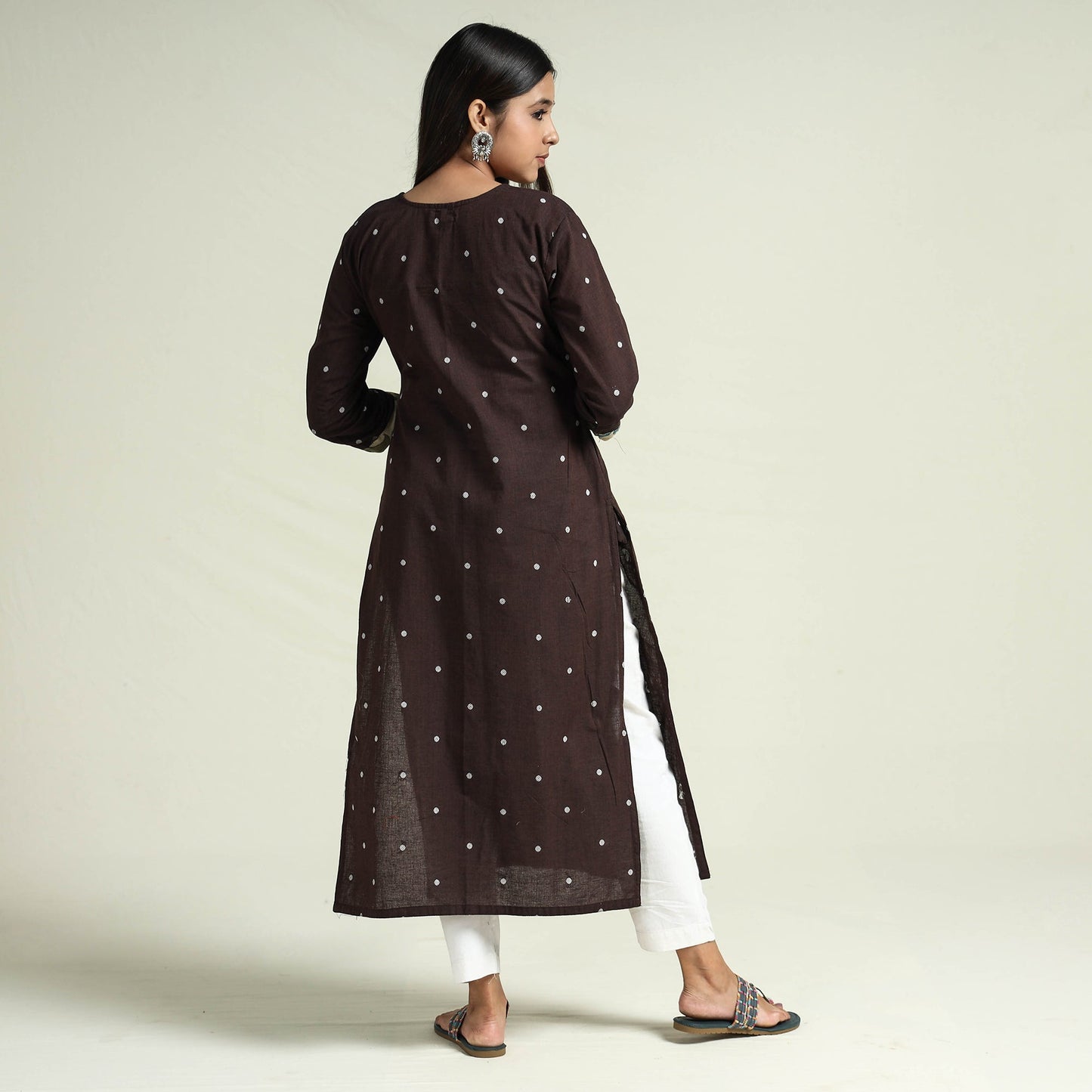 Dark brown - srikalahasti kalamkari patchwork jacquard