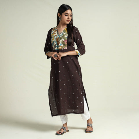 Dark brown - srikalahasti kalamkari patchwork jacquard