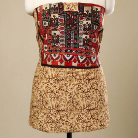 Buy Beige Desert Thread Embroidery Kalamkari Kurta Material