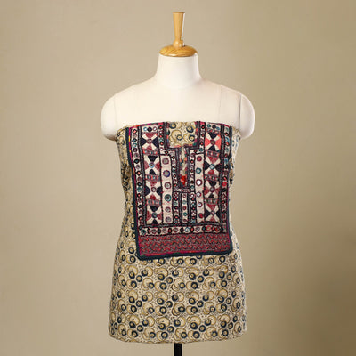  Beige Desert Thread Embroidery Kalamkari Kurta Material