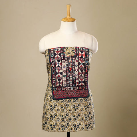  Beige Desert Thread Embroidery Kalamkari Kurta Material