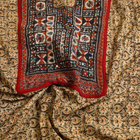  Beige Desert Thread Embroidery Kalamkari Kurta Material