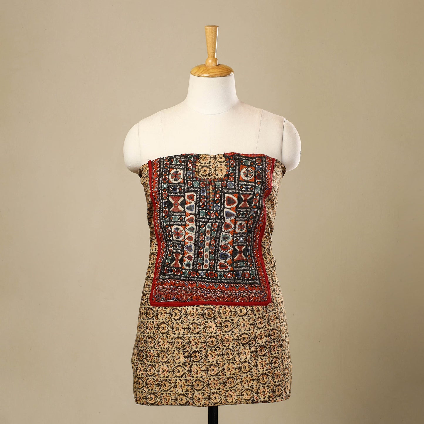  Beige Desert Thread Embroidery Kalamkari Kurta Material