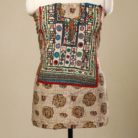 Buy Beige Desert Thread Embroidery Kalamkari Kurta Material