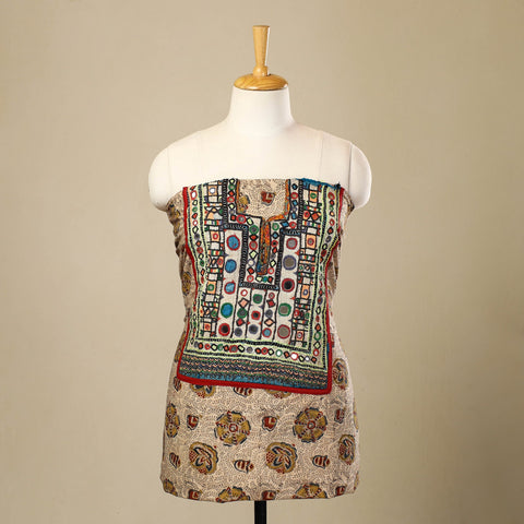 Buy Beige Desert Thread Embroidery Kalamkari Kurta Material