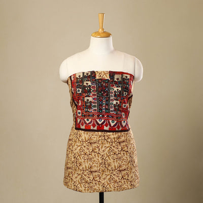 Buy Beige Desert Thread Embroidery Kalamkari Kurta Material