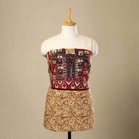 Buy Beige Desert Thread Embroidery Kalamkari Kurta Material