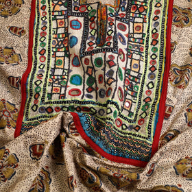 Buy Beige Desert Thread Embroidery Kalamkari Kurta Material