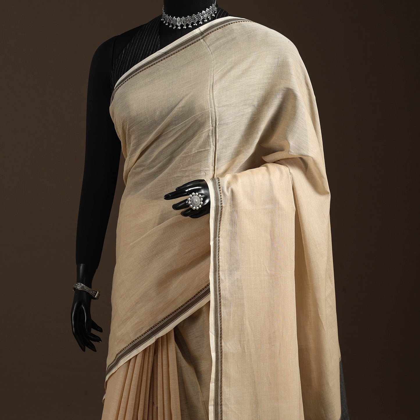 Dharwad cotton saree with border 15 - handcrafted