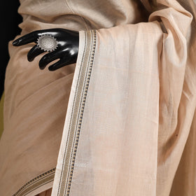 Beige - dharwad cotton saree with border 20 - handcrafted