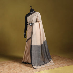 Beige - dharwad cotton saree with border 35 - handcrafted