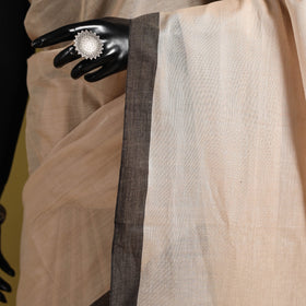 Beige - dharwad cotton saree with border 35 - handcrafted