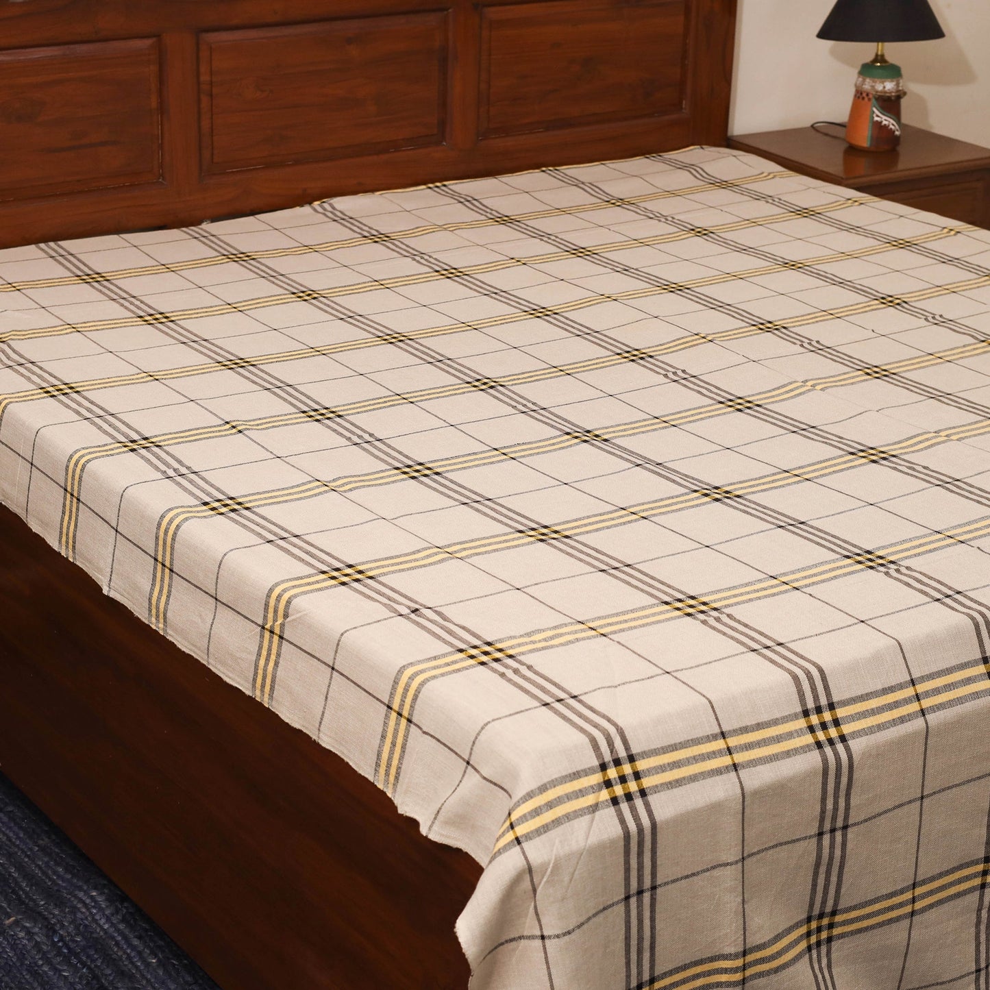 Beige - double handloom cotton bed sheet (108 x 90 in) 27