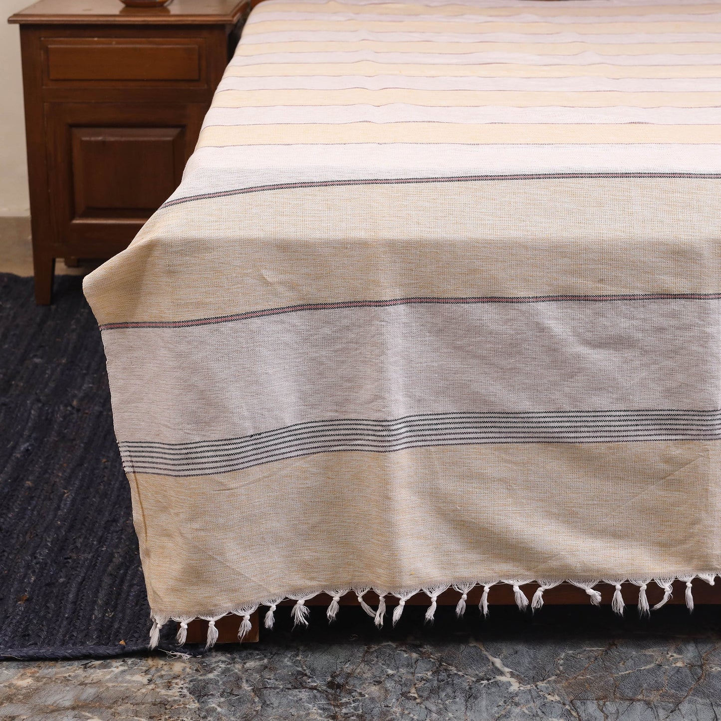 Beige - double handloom cotton bed sheet (108 x 90 in) 49