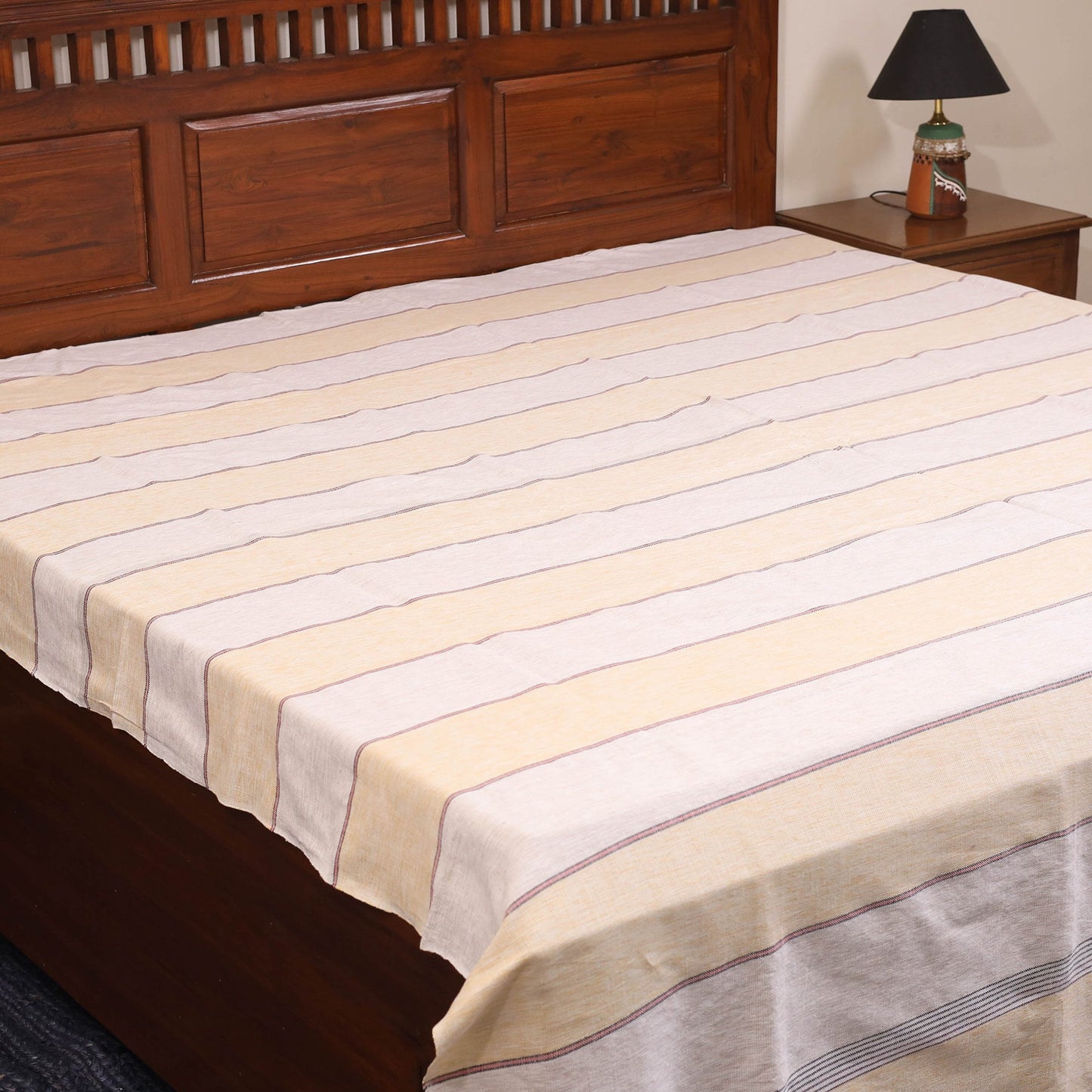 Beige - double handloom cotton bed sheet (108 x 90 in) 49