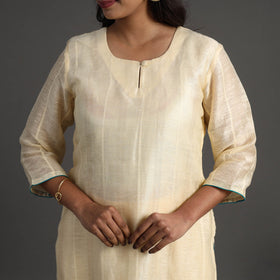 Buy Beige Elegant Linen Silk Handloom Plain Kurta Set