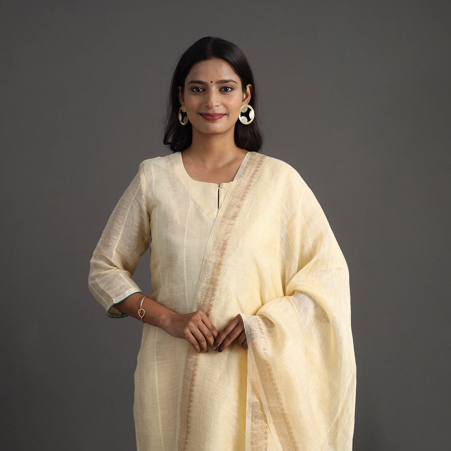 Buy Beige Elegant Linen Silk Handloom Plain Kurta Set