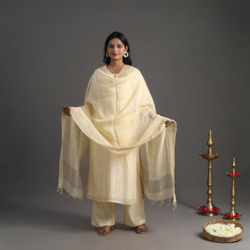 Buy Beige Elegant Linen Silk Handloom Plain Kurta Set