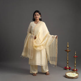 Buy Beige Elegant Linen Silk Handloom Plain Kurta Set