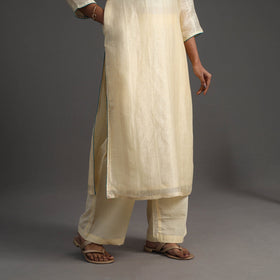 Buy Beige Elegant Linen Silk Handloom Plain Kurta Set