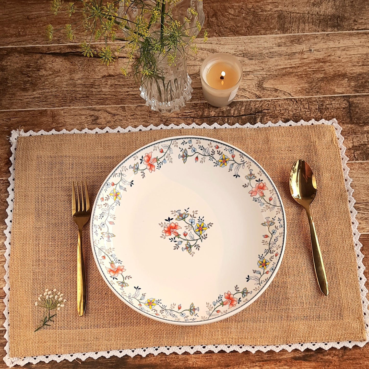 Buy Beige Embroidered Jute Table Mat - Dandelion