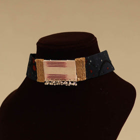 Beige - fabart jute choker necklace set with ghungroo work