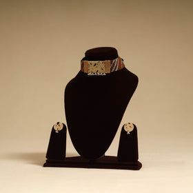 Beige - fabart jute choker necklace set with ghungroo work