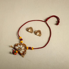 Beige - fabart jute & shell work necklace set 02