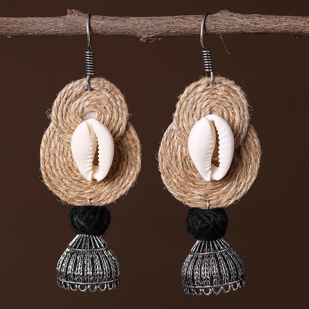 Beige - fiza german silver jute jhumki earrings