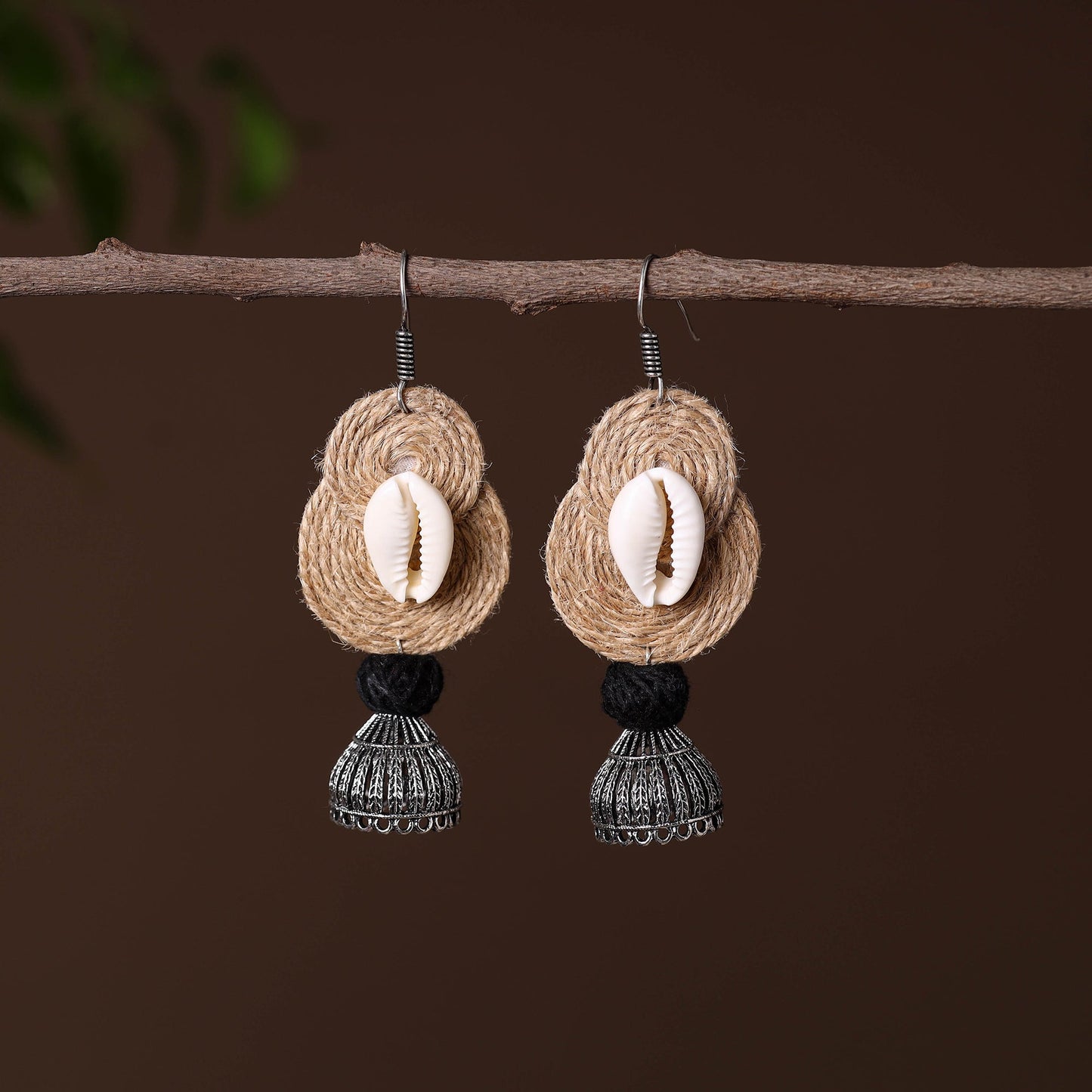 Beige - fiza german silver jute jhumki earrings