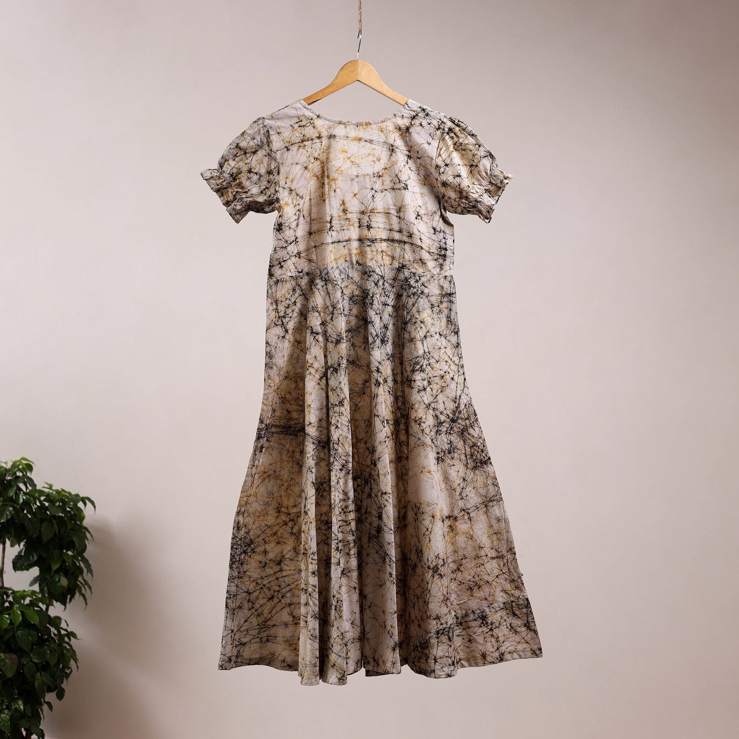 Beige - flared cotton batik dress 09 - handcrafted