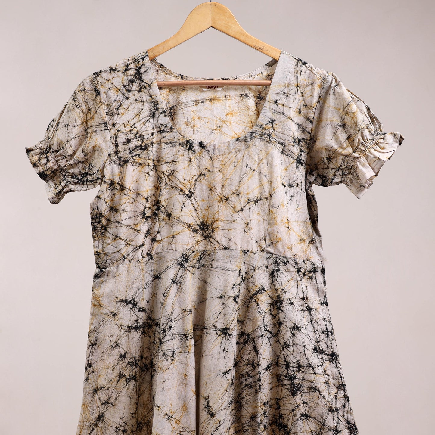 Beige - flared cotton batik dress 09 - handcrafted