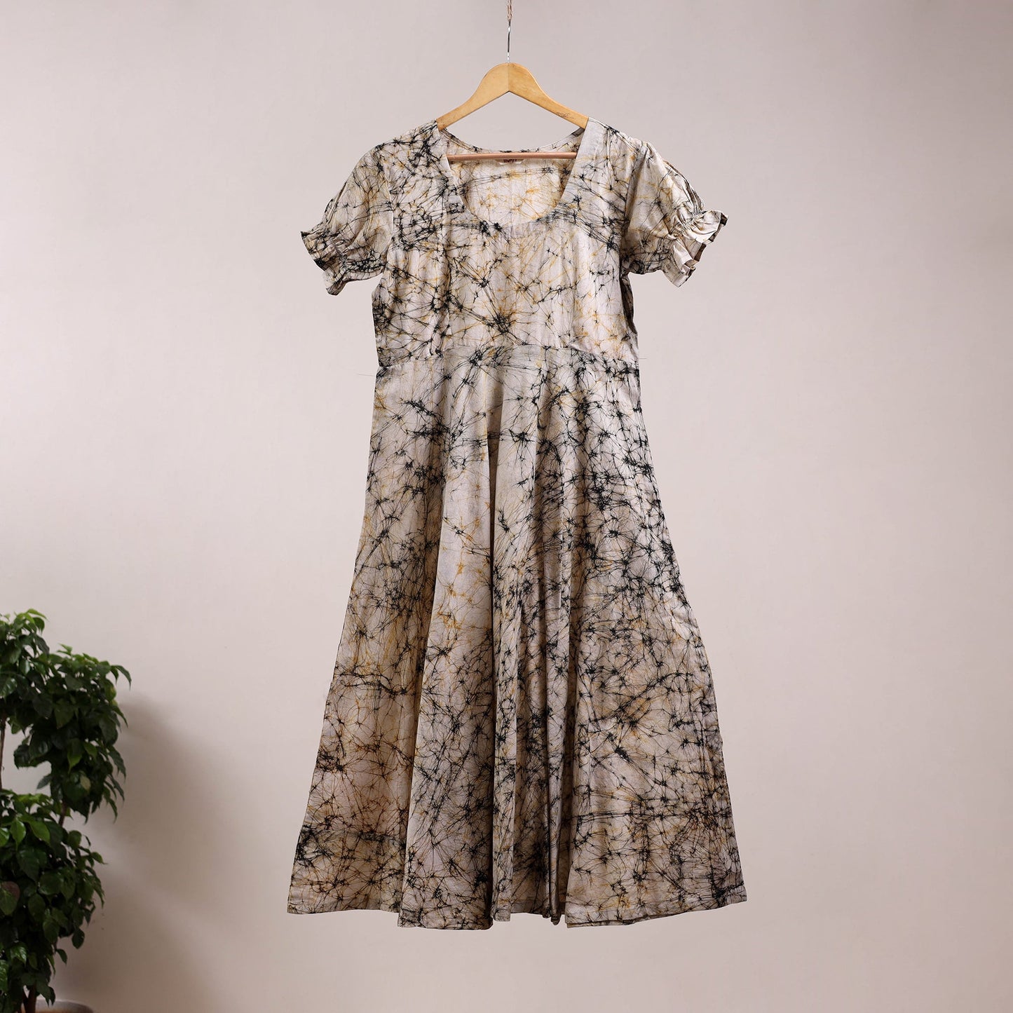 Beige - flared cotton batik dress 09 - handcrafted