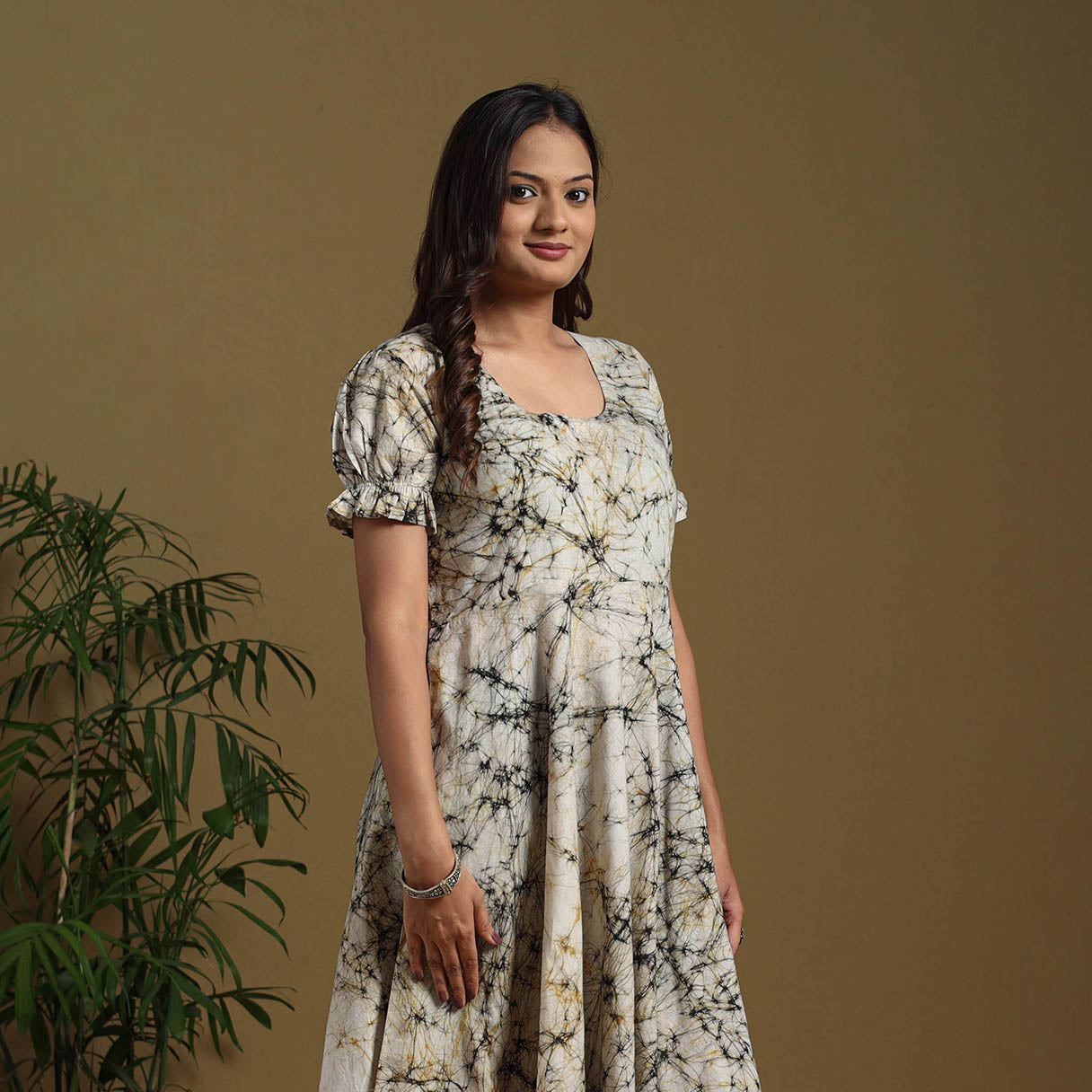 Beige - flared cotton batik dress 09 - handcrafted