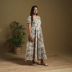 Beige - flared cotton batik dress 09 - handcrafted