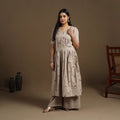 Buy Beige Flared Cotton Jacquard Kurta for Women