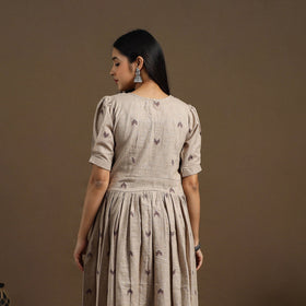 Buy Beige Flared Cotton Jacquard Kurta for Women