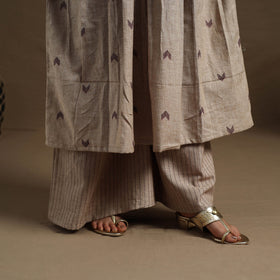 Flared Cotton Beige Jacquard Kurta with Palazzo Set