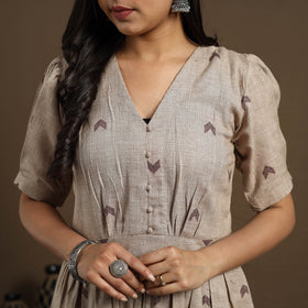 Flared Cotton Beige Jacquard Kurta with Palazzo Set