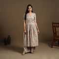 Flared Cotton Beige Jacquard Kurta with Palazzo Set