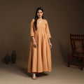  Light Brown Flared Cotton Jacquard Kurta with Palazzo Set