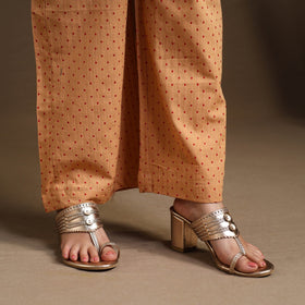  Light Brown Flared Cotton Jacquard Kurta with Palazzo Set