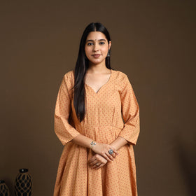  Light Brown Flared Cotton Jacquard Kurta with Palazzo Set