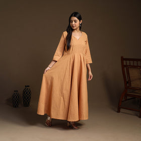  Light Brown Flared Cotton Jacquard Kurta with Palazzo Set