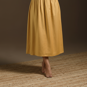 Beige - flex cotton tiered plain dress 01 - handcrafted